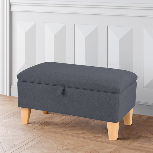 71CM Linen Storage Organizer Ottoman Footstool Dark Grey