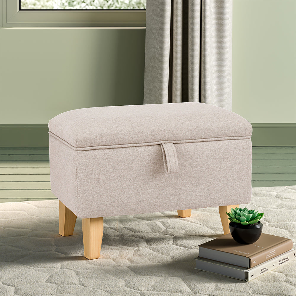 49CM Linen Storage Organizer Ottoman Footstool Beige