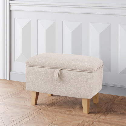 49CM Linen Storage Organizer Ottoman Footstool Beige