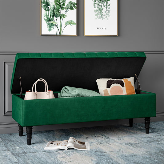 Velvet Upholstered Storage Ottoman Modern Classic Bench