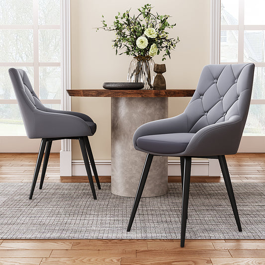 Set of 2 Grey Velvet Metal Legs Button Upholstered Dining Chair