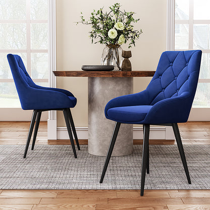 Set of 2 Blue Velvet Metal Legs Button Upholstered Dining Chair