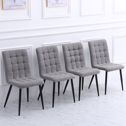 Set of 4 Buttoned Linen High Back Dining Chairs Grey