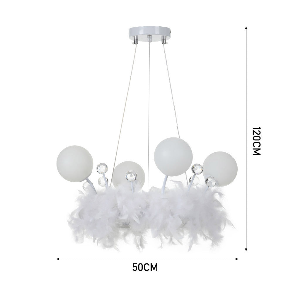 White Feather LED Pendant Light with Crystal Balls