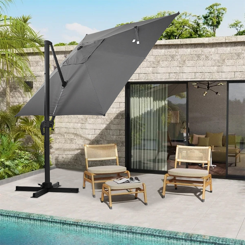 2.5M Dark Grey Garden Roma Tilting Aluminium Cantilever Parasol With Cross Base