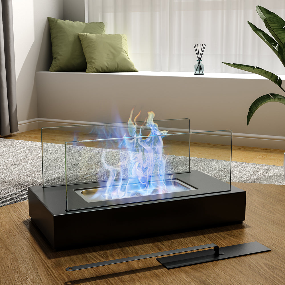Square Bio Ethanol Tabletop Fireplace Large Base with Flame Guard