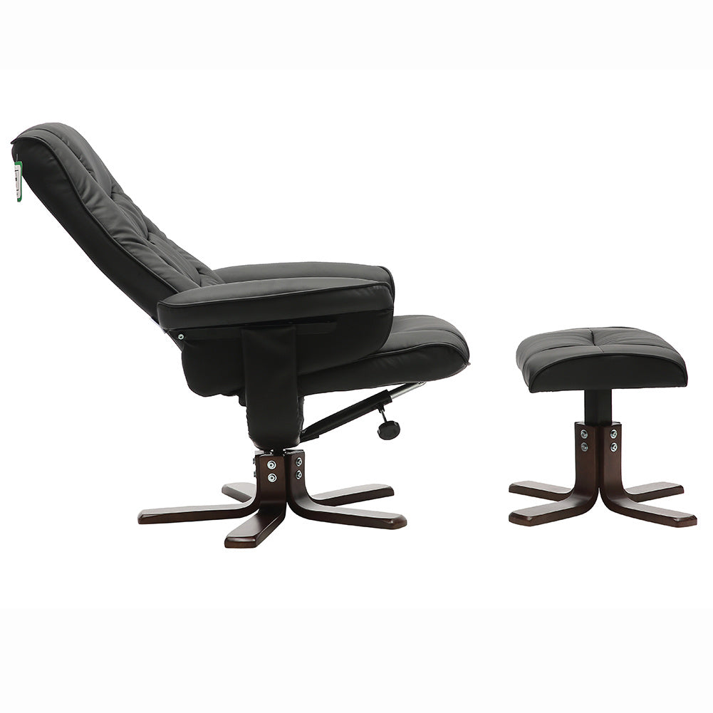 PU Leather Swivel Reclining Office Armchair with Footstool Black