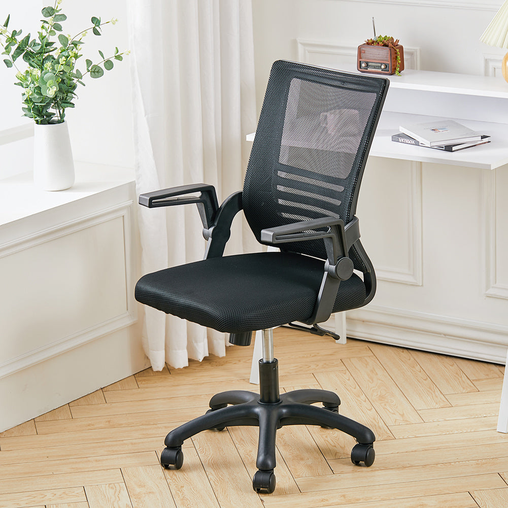 Mesh Office Chair Ergonomic Design with Black Flip up Armrests, Black