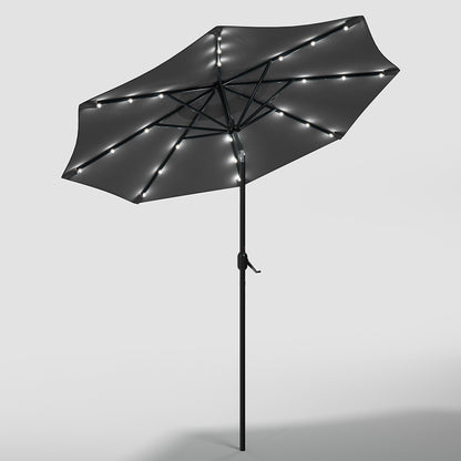 3M Large Garden LED Parasol Outdoor Beach Umbrella with Light Sun Shade Crank Tilt No Base,Dark Grey