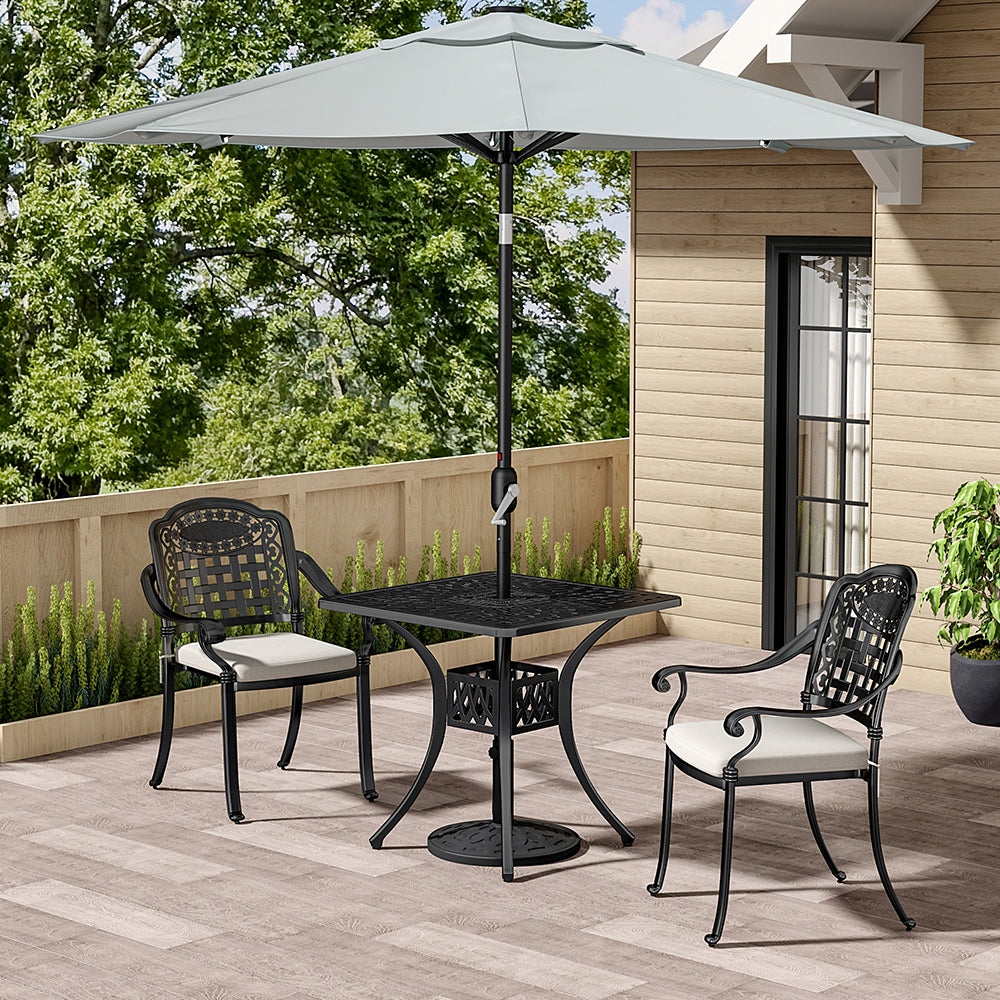 Black Set of 3 Cast Aluminium Garden Dining Set