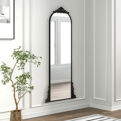 Vintage Black Carved Arched Mirror