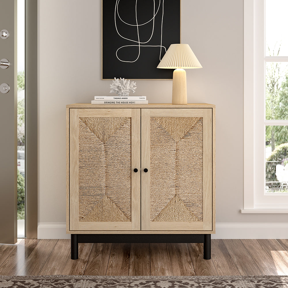 Rustic Wooden Sideboard with Woven Doors