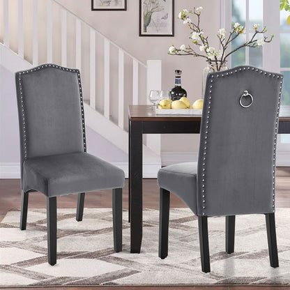 Set of 2 Grey Velvet High Back Dining Chair