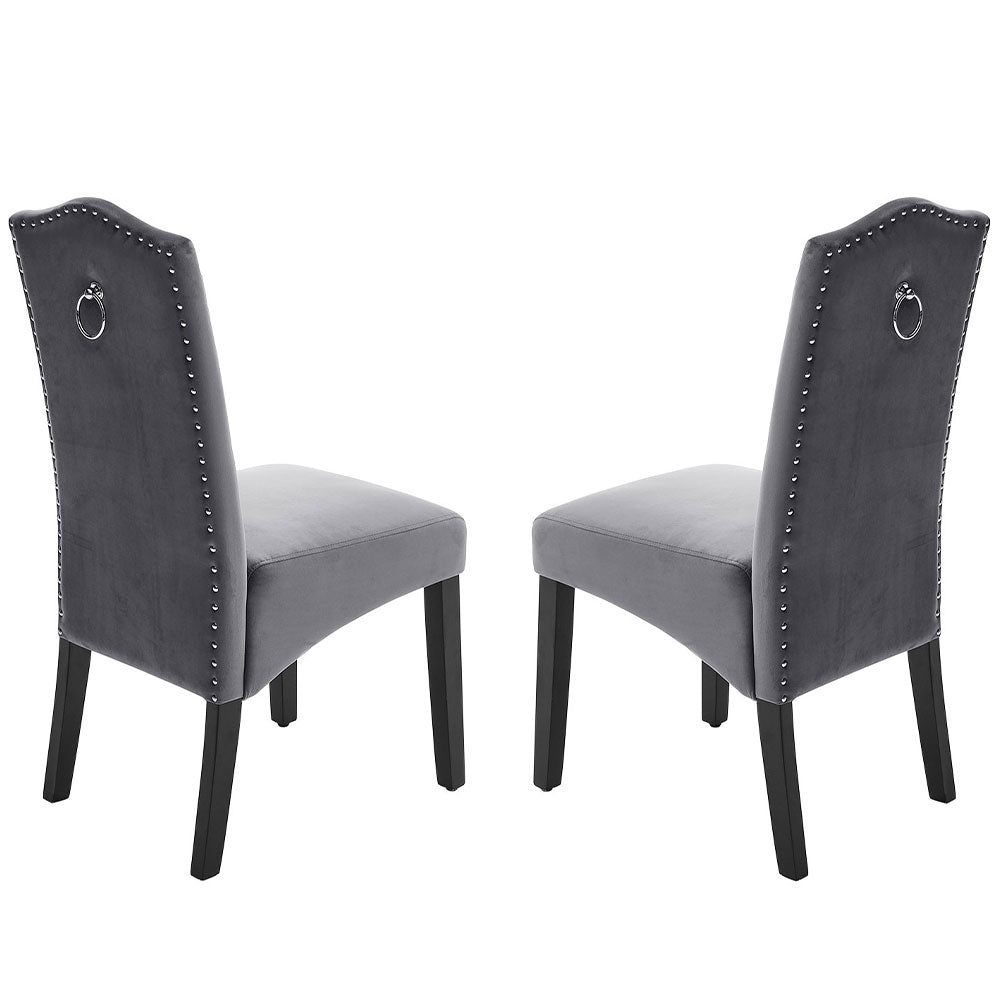 Set of 2 Grey Velvet High Back Dining Chair
