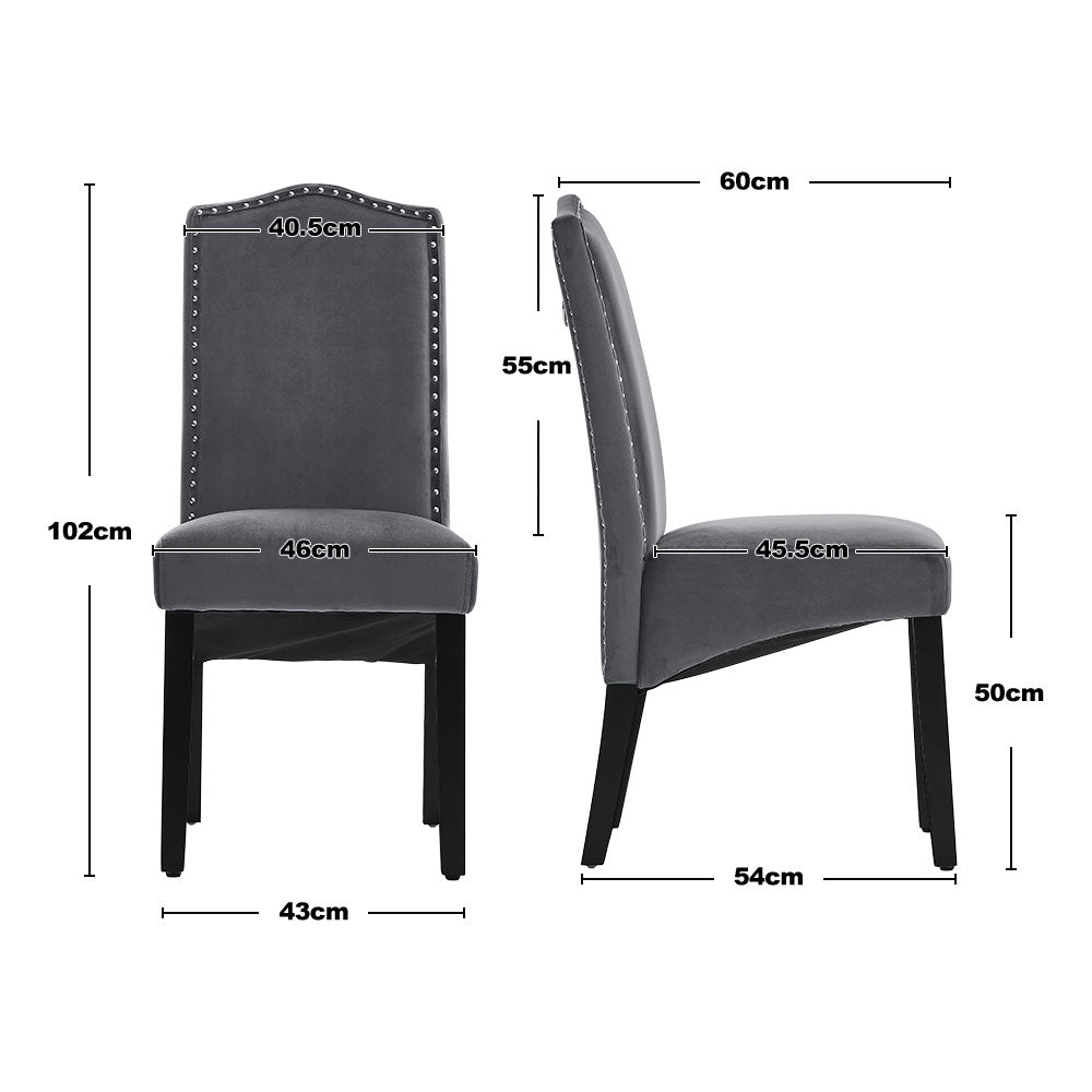Set of 2 Grey Velvet High Back Dining Chair