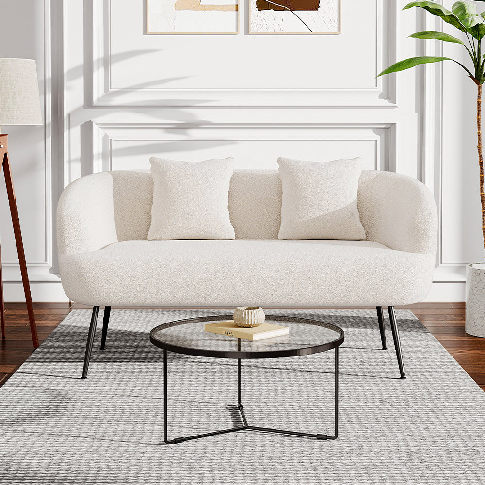 White Teddy Fabric Loveseat with Metal Legs