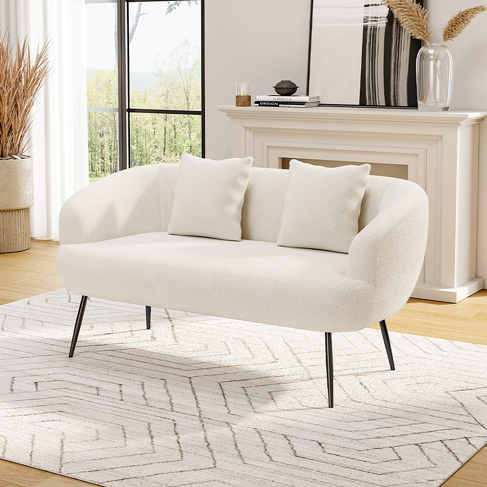 White Teddy Fabric Loveseat with Metal Legs