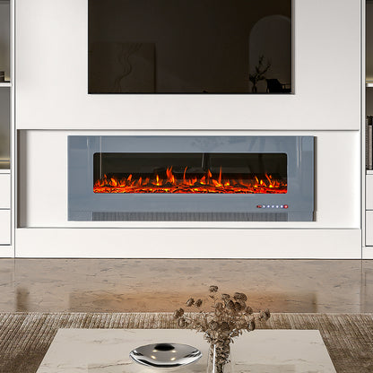 50-inch Grey  LED electric fireplace mounted on the wall with 12 flames