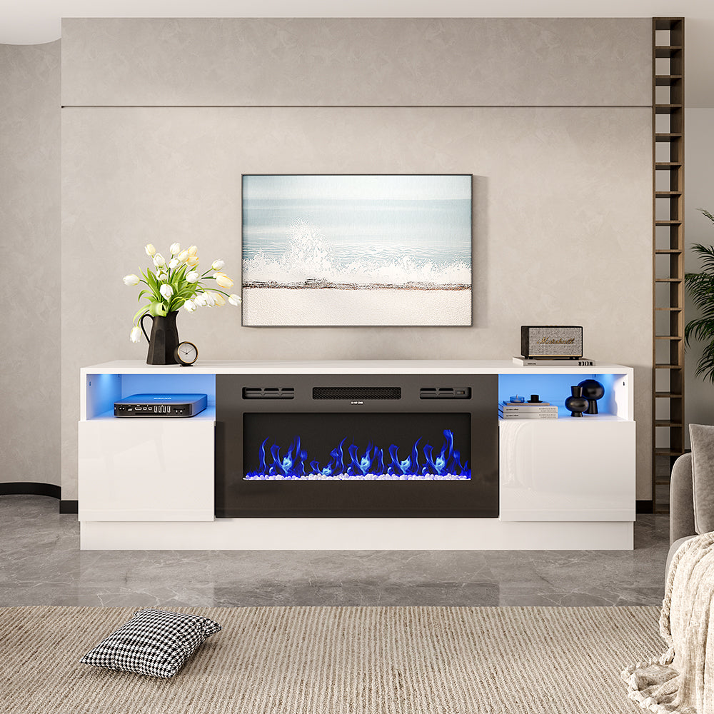 Black Recessed 36 inch Electric Fireplace 3 Flame Colours with White TV Stand