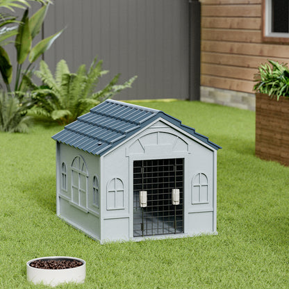 Grey Small Plastic Dog House Kennel with Steel Door