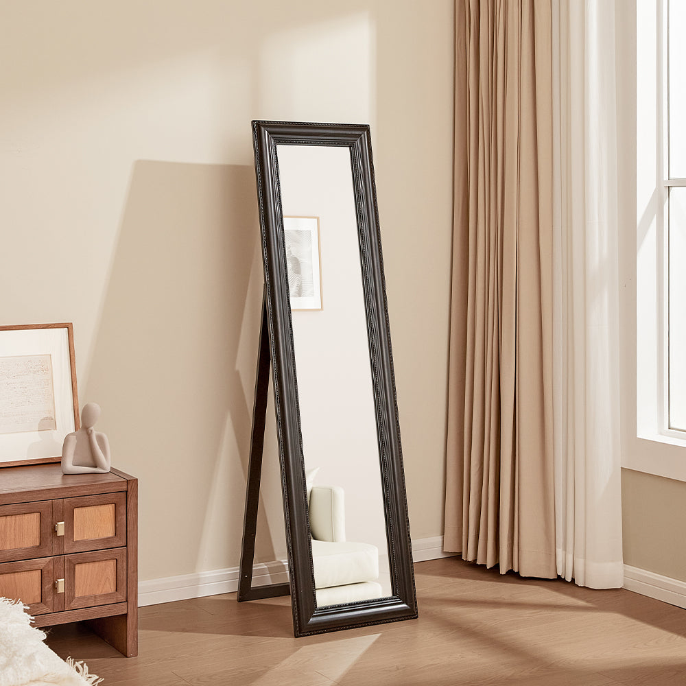 Modern Black Wood Frame Beveled Full Floor Mirror