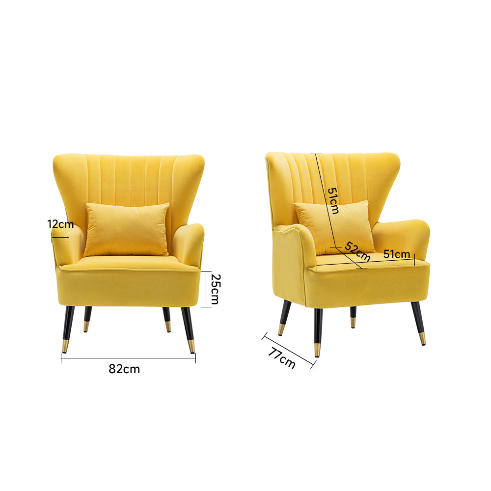 Occasion Velvet Wingback Armchair with Lumbar Pillow Yellow