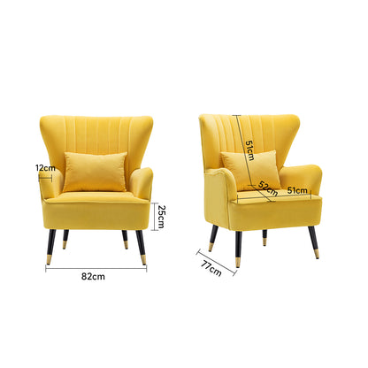 Occasion Velvet Wingback Armchair with Lumbar Pillow Yellow