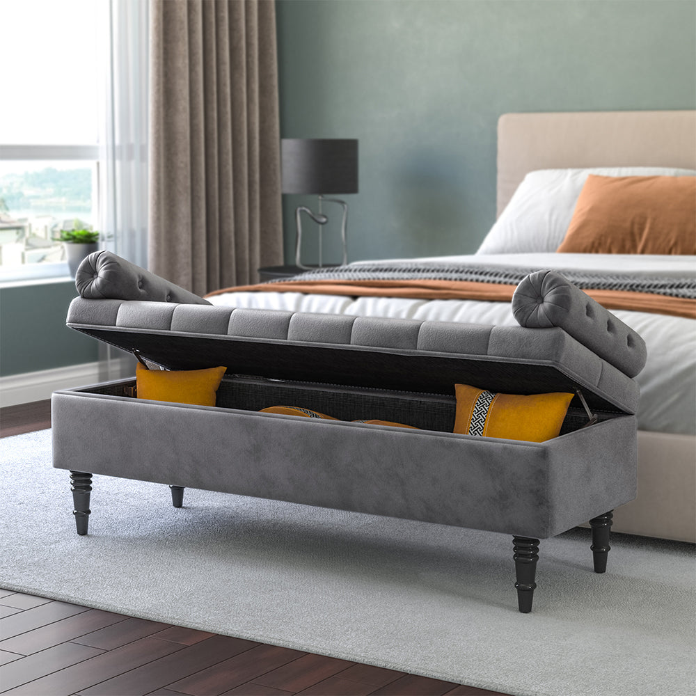 Grey Flip Top Storage Bench with Side Arms