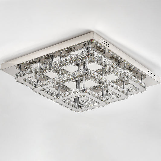 Square LED Semi-Flush Mount Ceiling Light with Crystal Decor