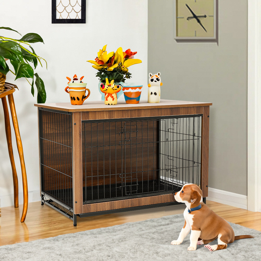 98cm Brown Wire Dog Cage with Tray