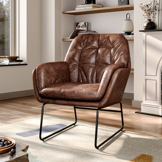 Bronzing Leather Double Layer Padded Chair Armchair, Brown