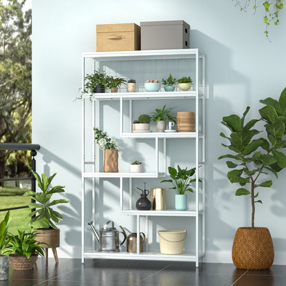 Six-tiered open bookcase storage shelf in white