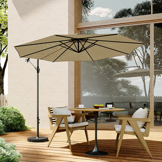 3M Banana Parasol Patio Umbrella Sun Shade Shelter with Fanshaped Base, Taupe