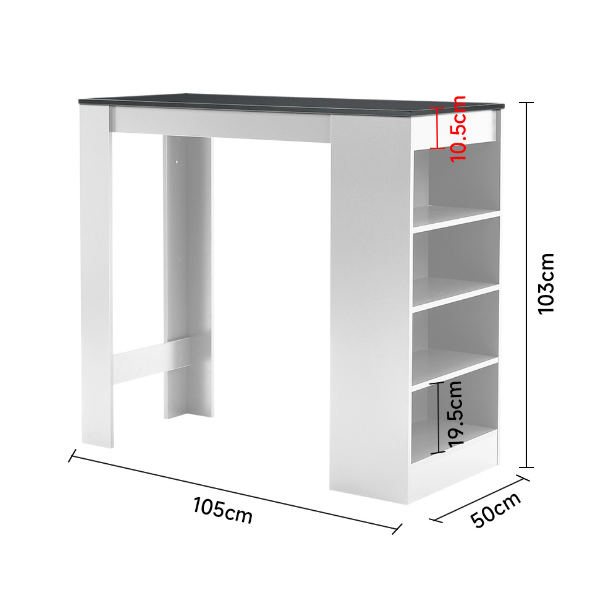 White Wooden Bar Table with Open Shelves,Black Table Top