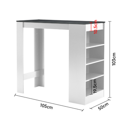 White Wooden Bar Table with Open Shelves,Black Table Top