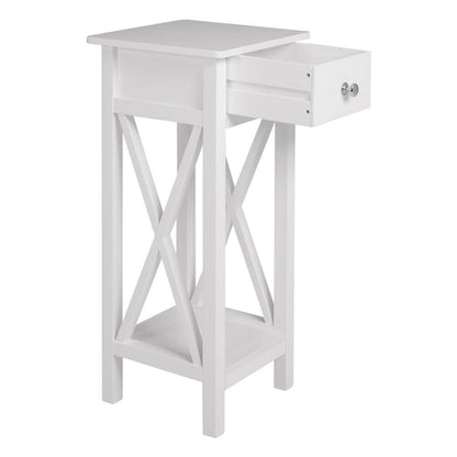 Modern Side Table Nightstand with Bottom Shelf for Living Room Bedroom White