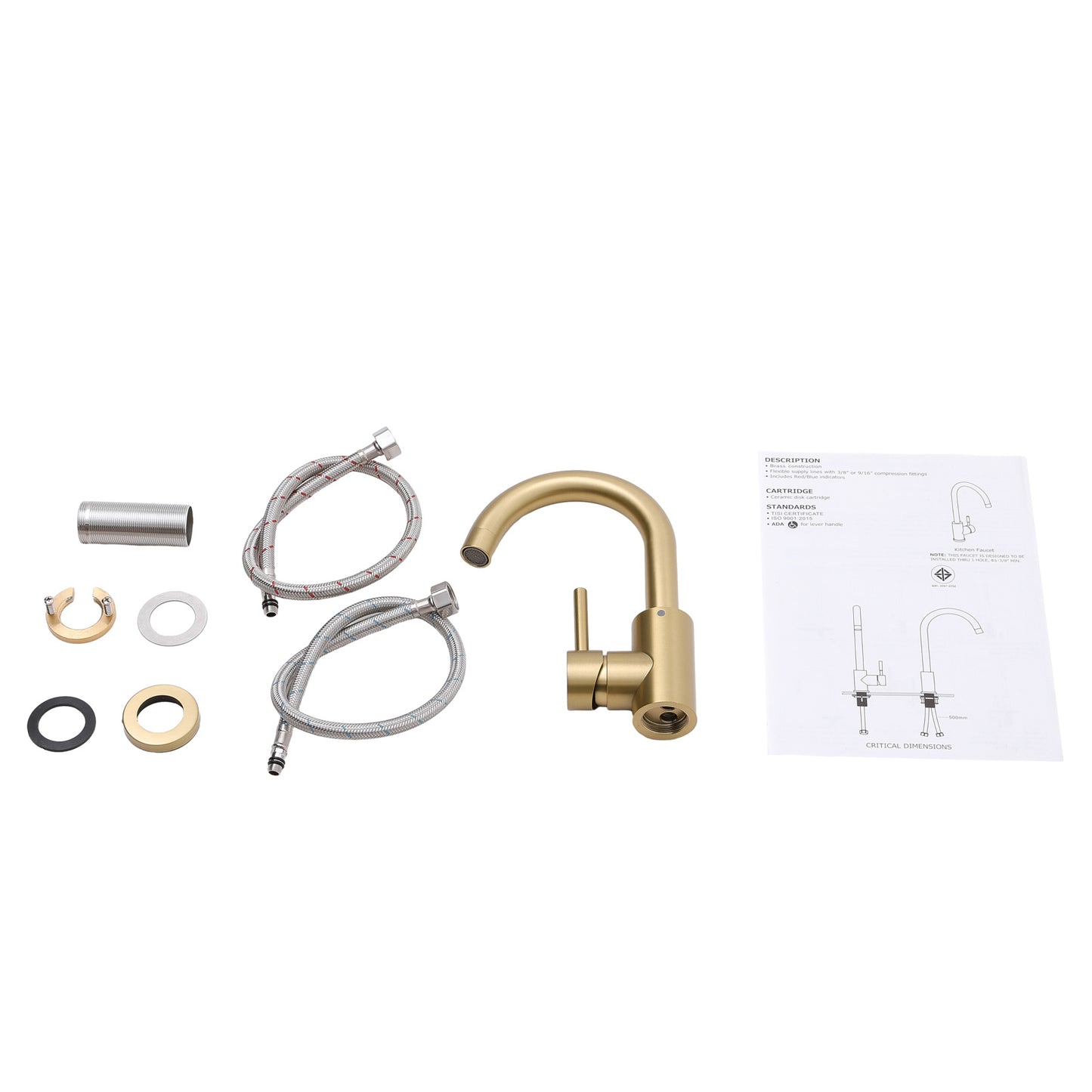 Gold 23cm Arc Single Handle Faucet with Swivel Spout