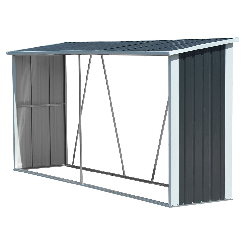 Charcoal Black Zinc Steel Firewood Log Storage Shed