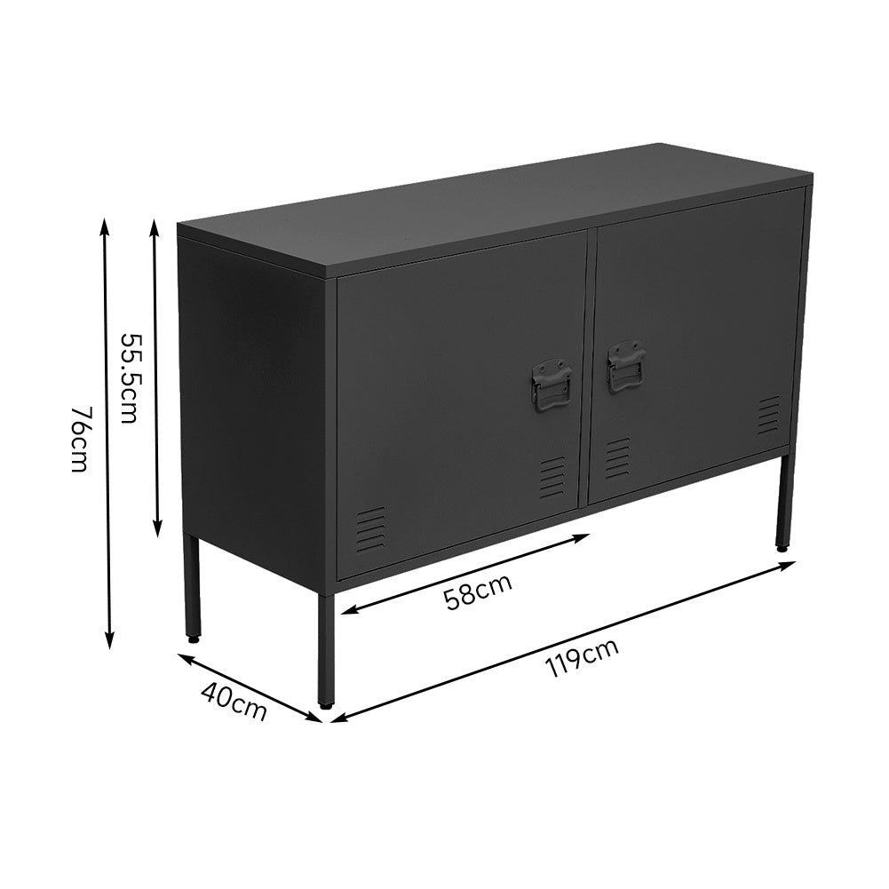 Large Metal Filing Cabinet 2 Storage Shelves Black