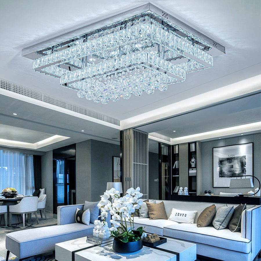 Modern Crystal LED Flush Mount Ceiling Light Fixture 80x60x20CM