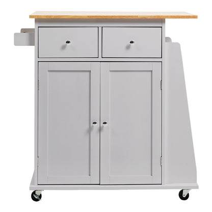 Grey Rolling Kitchen Trolley with Rubber Wood Top