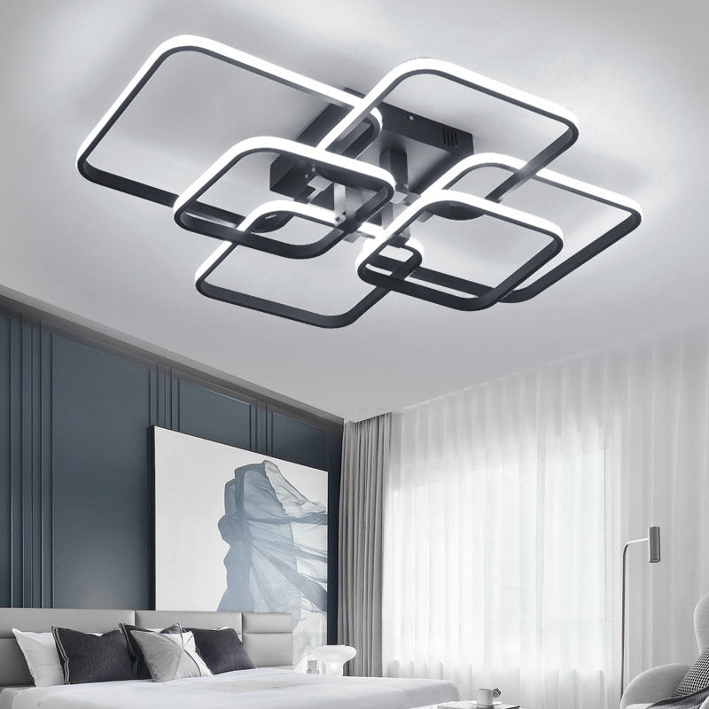 Modern Square LED Ceiling Lamp Chandelier Light, Black Frame6 Head Cool White