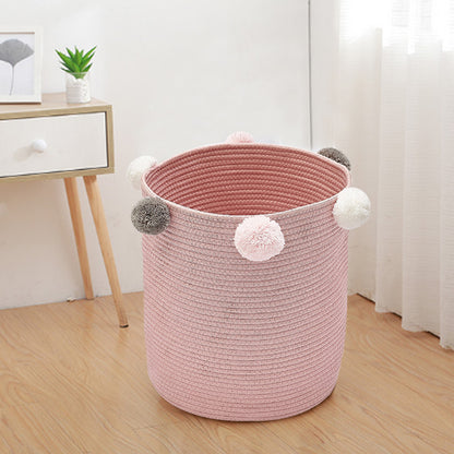 Dia 32cm Cotton Laundry Basket Pink Clothes Hamper
