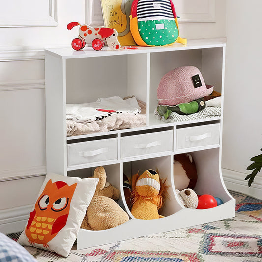 3-Tier Open 5 compartments and 3 draws  Style Toy and Book Storage Cabinet