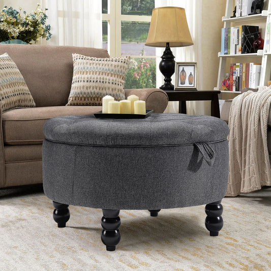 Linen Buttoned Ottoman Storage Footstool Grey