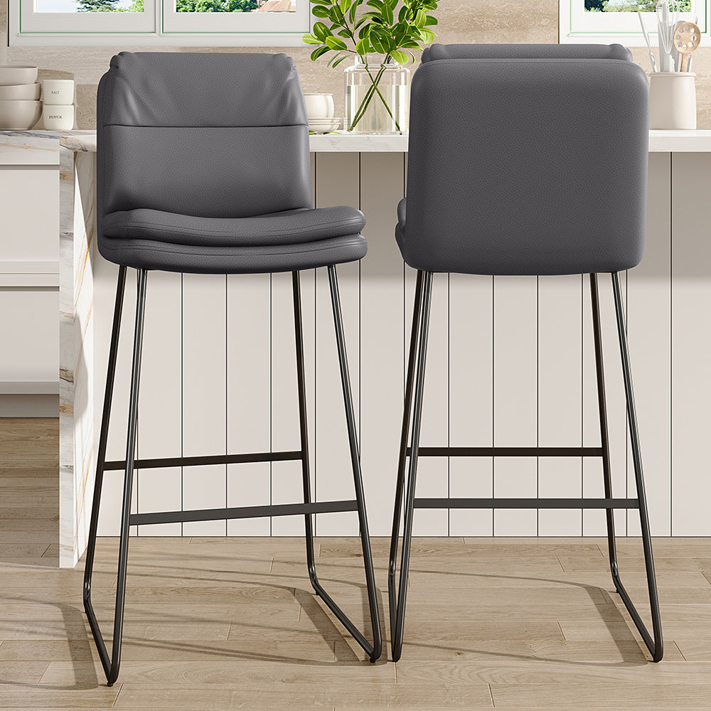 2Pcs Modern Faux Leather Breakfast Bar Stools Grey