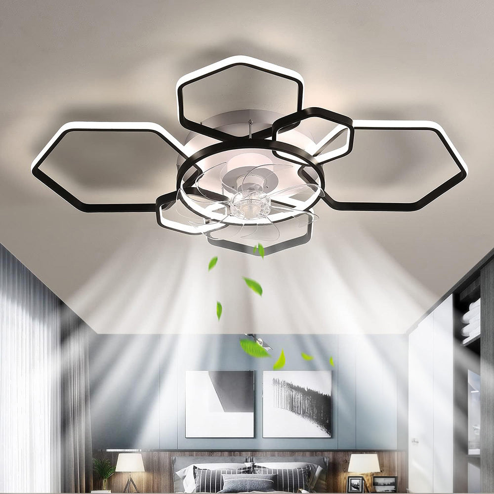 Geometrical Ceiling Mount LED Fan Light,Black