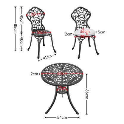 3pcs Cast Aluminum Bistro Table and Chairs Set