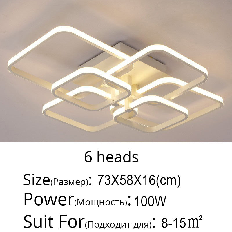 Dimmable 4/6/8-head square LED chandelier ceiling light with remote control