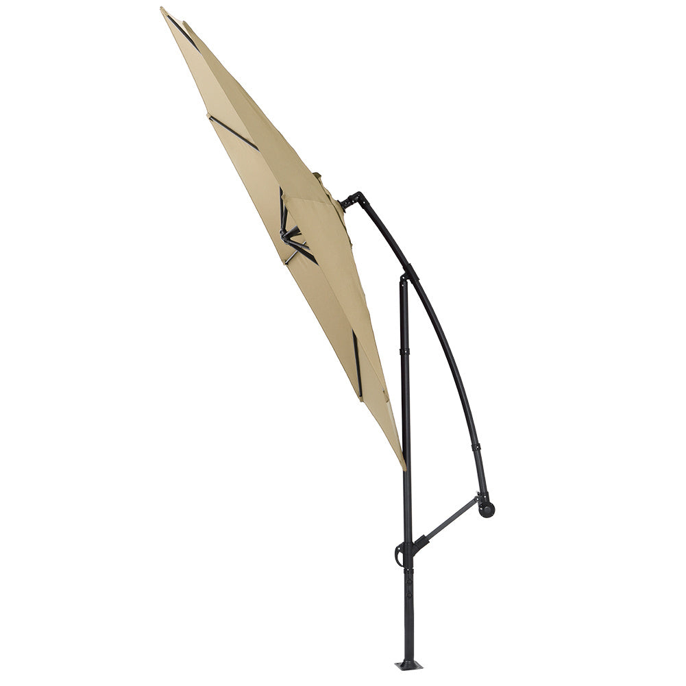 3M Banana Parasol Patio Umbrella Sun Shade Shelter with Fanshaped Base, Taupe